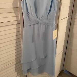 TS Couture LanTing Chiffon Light Blue Evening Gown Tea Length A-Line